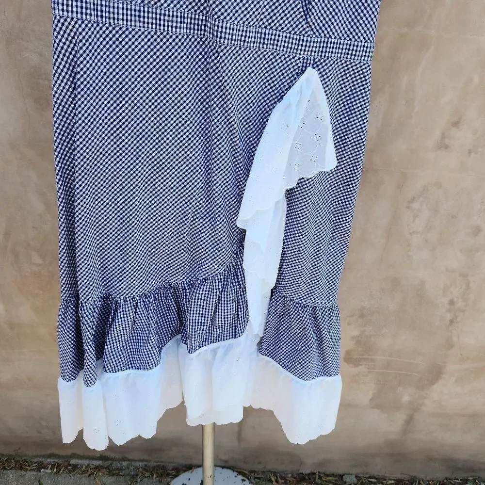 J crew faux wrap ruffle gingham dress